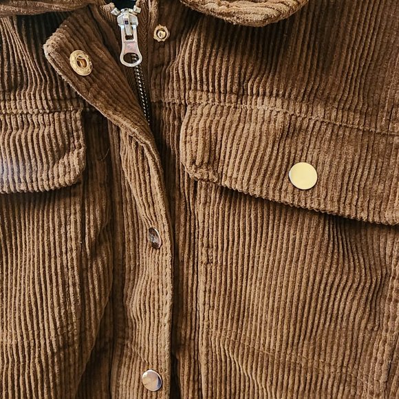 Me Jane Brown Corduroy Faux Fur Lined Jacket Coat Medium 70s Hipster Vibes - Picture 4 of 8